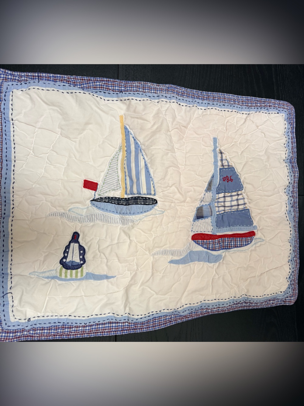 Pottery Barn Kids Quilted Nautical Sailboat Pillow Cover in Cream, Blue, Red
